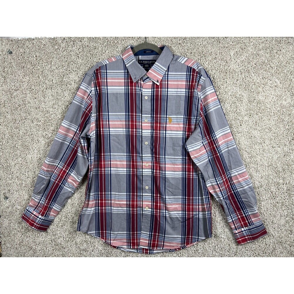U.S. Polo Assn. Men's Plaid Button Down Shirt Size L Multicolor Red Blue Gray